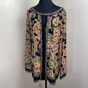 International Concepts Dress‎ Women's XL Black Paisley Liquid Knit Keyhole Gems